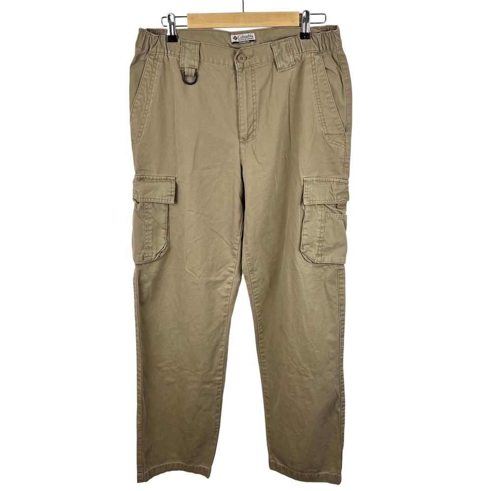 Columbia Mens Cargo Pants 34x32 Bootcut Utility Tan Sturdy Cotton Size Medium